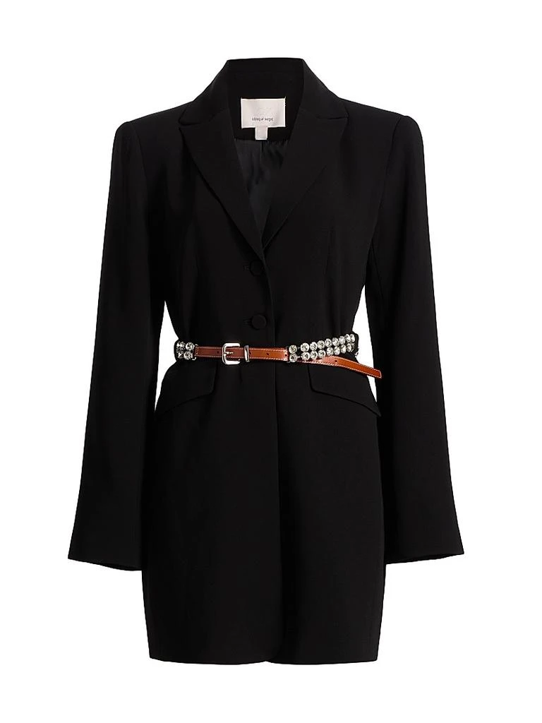 black dress with rhinestone belt ZARA Womens Medium Satin Mini Dress Black Long Sleeve Rhinestone Belt NWT