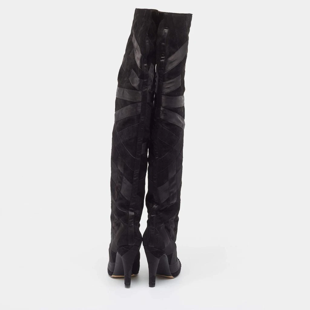 Chanel Chanel Black Suede and Grosgrain CC Cap Toe Knee Length Boots Size 39 5