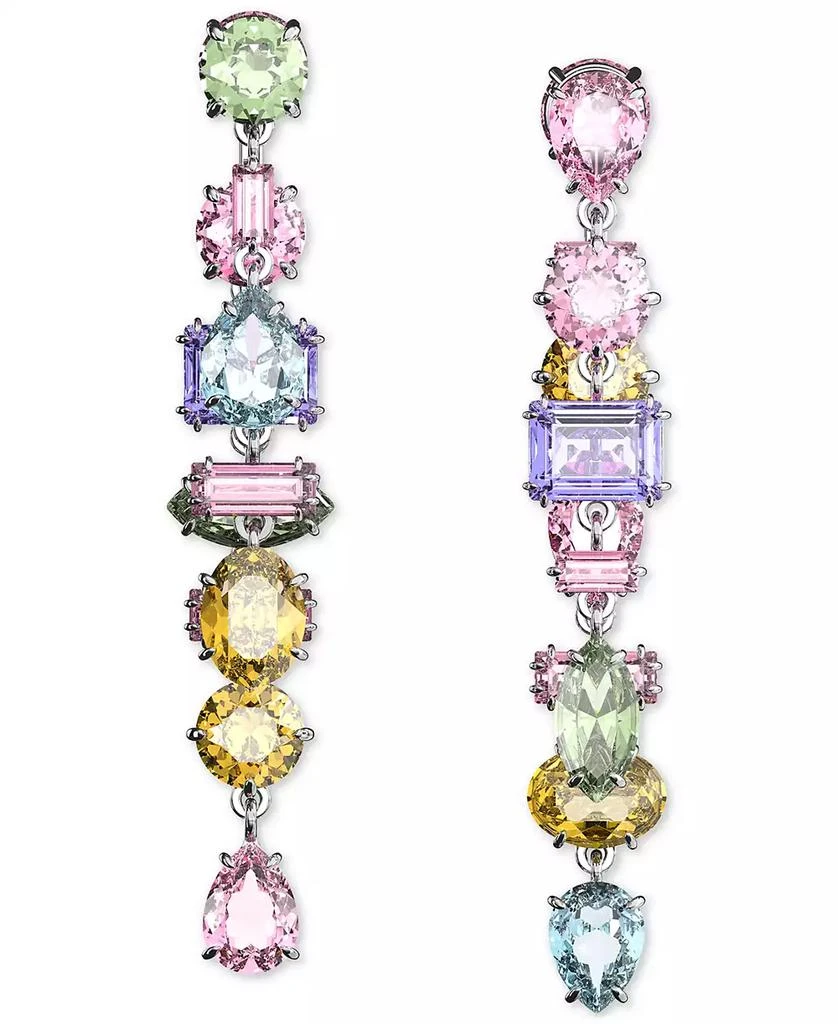 Swarovski Silver-Tone Crystal Mixed Cut Front & Back Asymmetrical Drop Earrings 2
