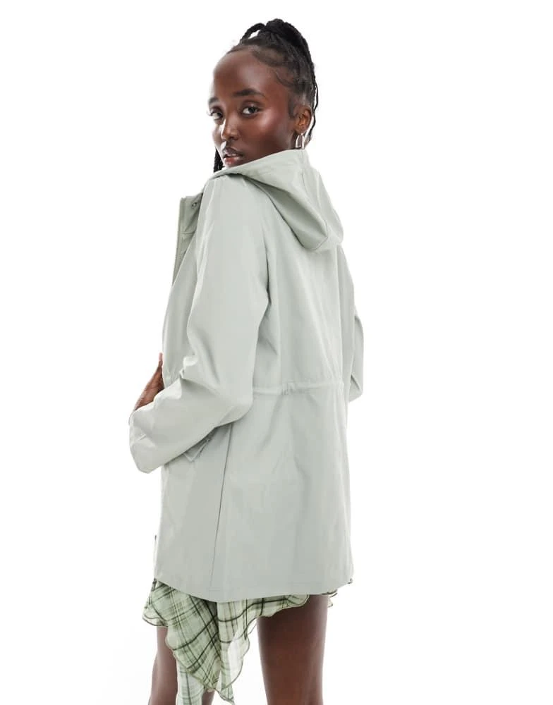 Brave Soul Brave Soul rubberised rain coat in light sage green 2