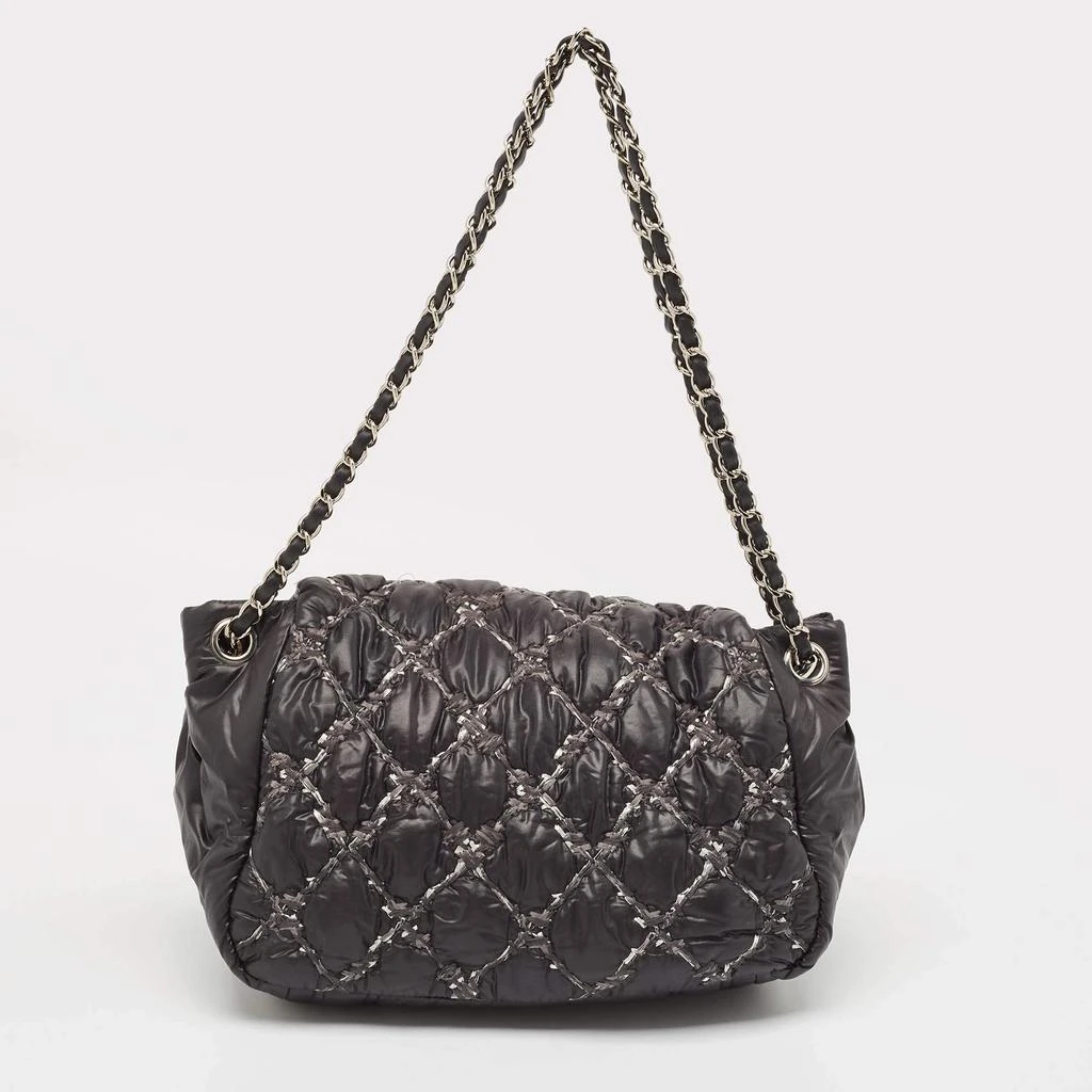 Chanel Chanel Black Quilted Nylon Tweed On Stitch Bubble Accordion Flap 4