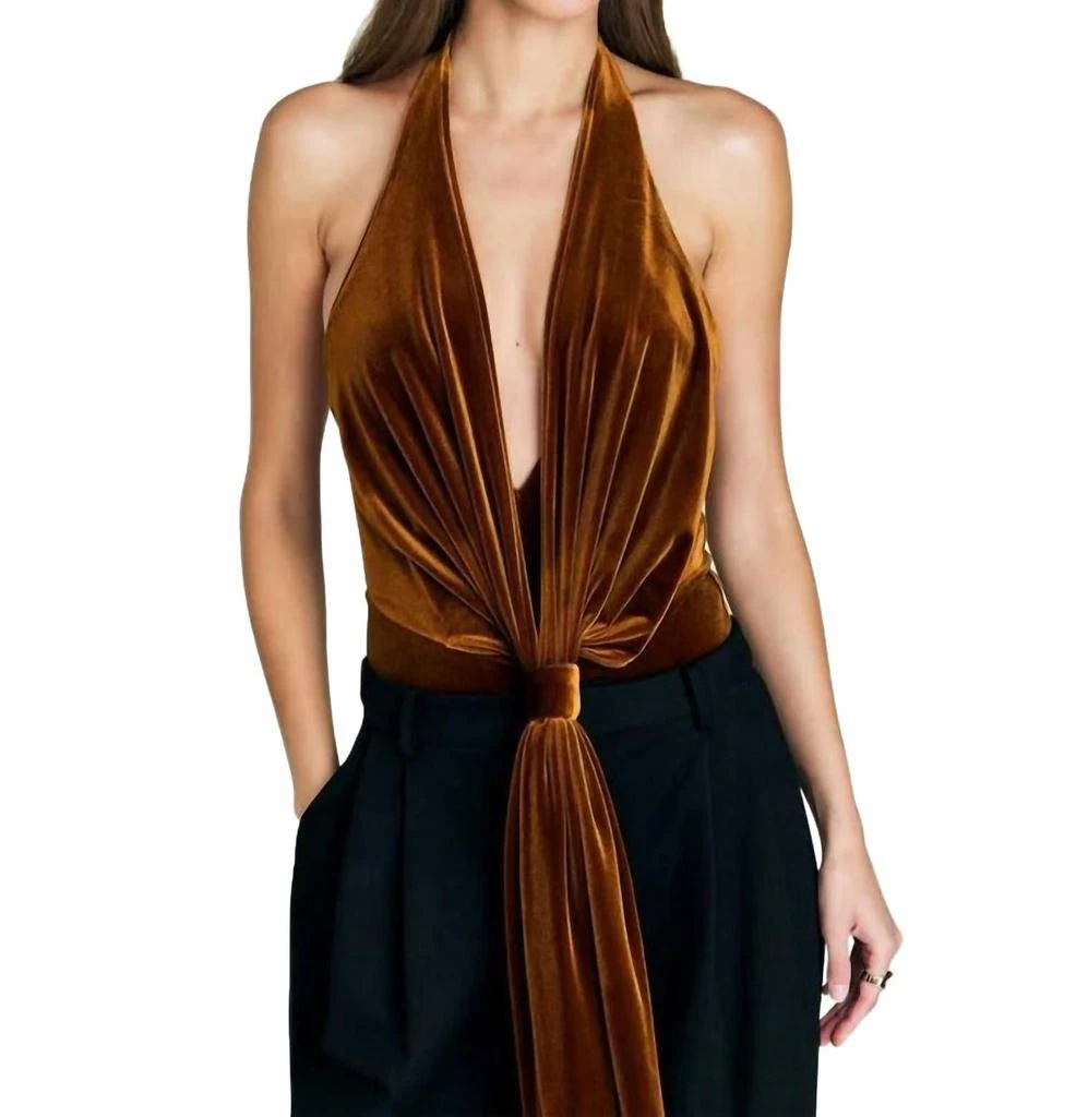 SER.O.YA Vika Velvet Bodysuit In Marigold