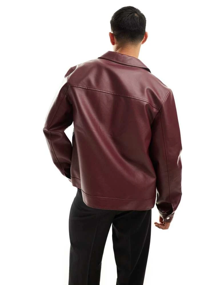 ASOS ASOS DESIGN faux leather harrington jacket in burgundy 4