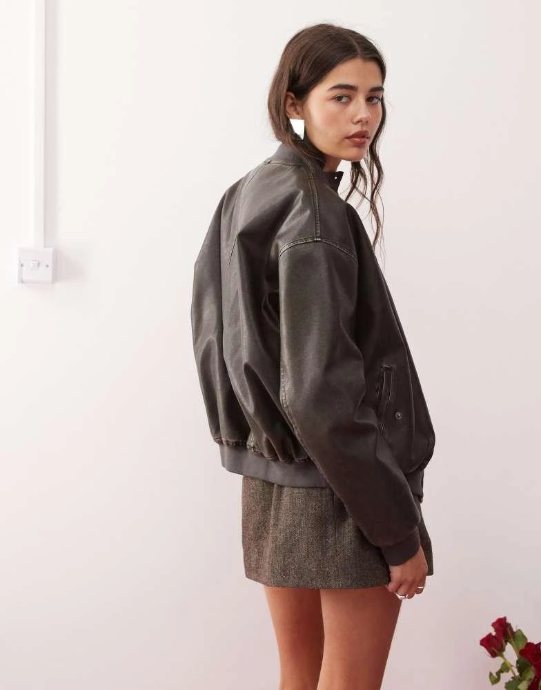 Motel Motel marco distressed faux leather bomber jacket in black 3