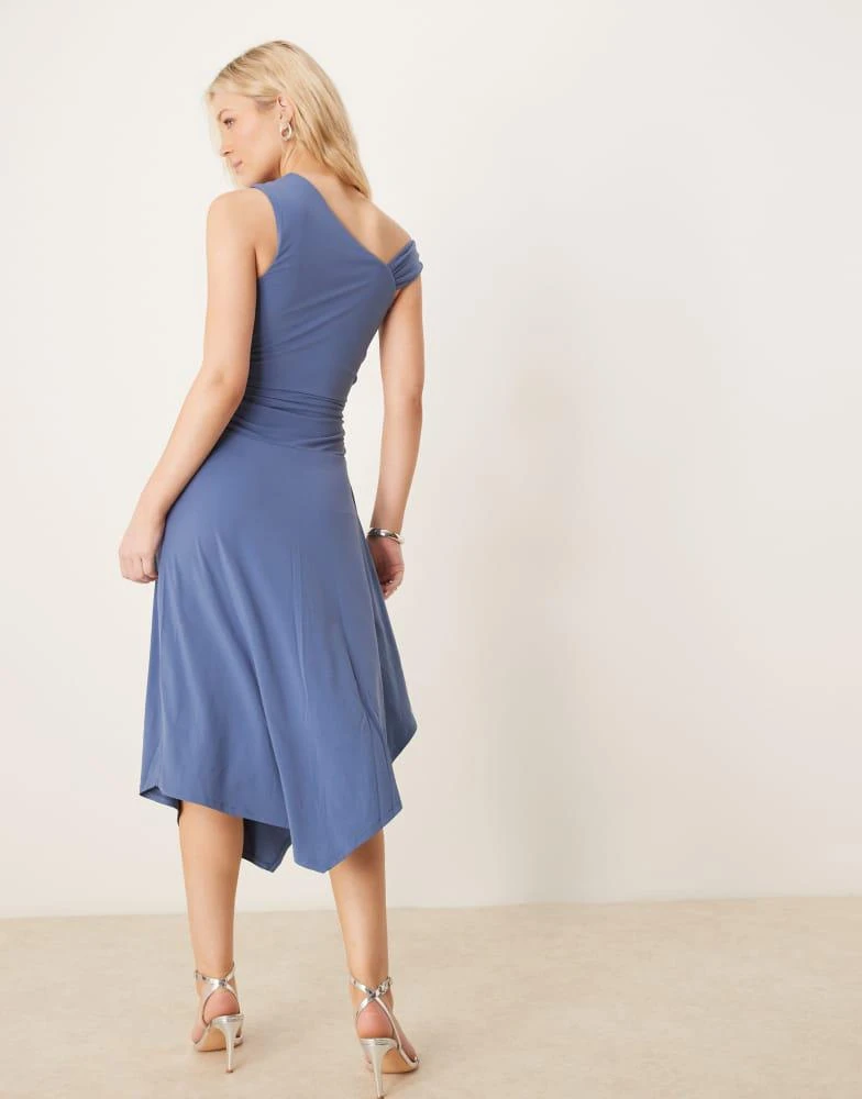 Abercrombie & Fitch Abercrombie & Fitch one shoulder asymmetric hem midi dress in navy 3