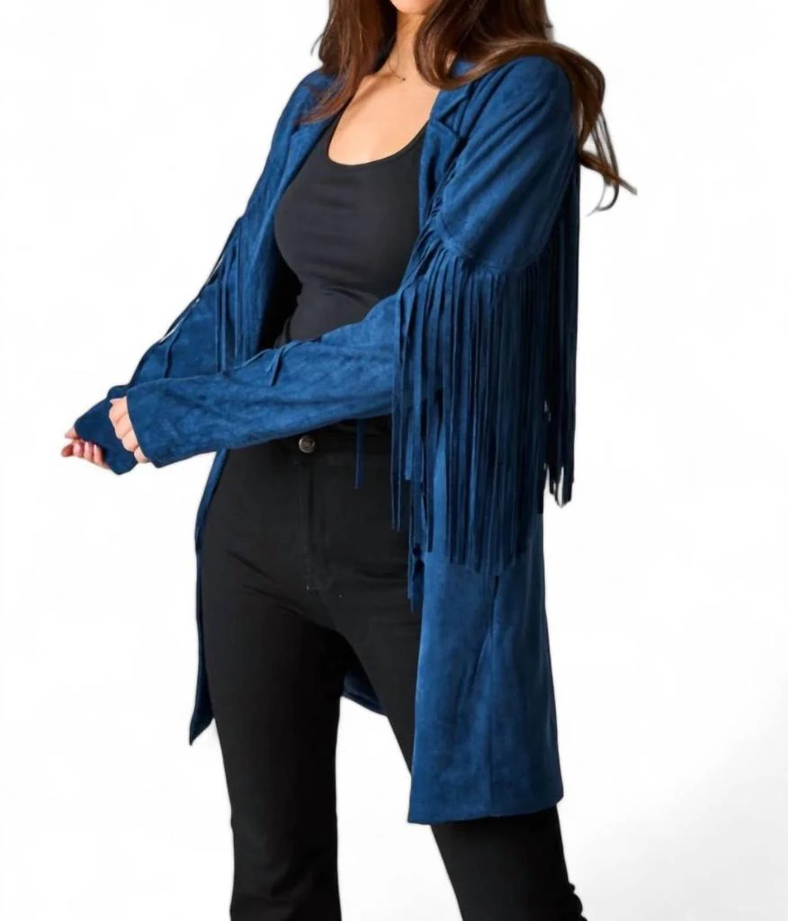 Buddylove Dutton Fringe Suede Jacket In Navy 1