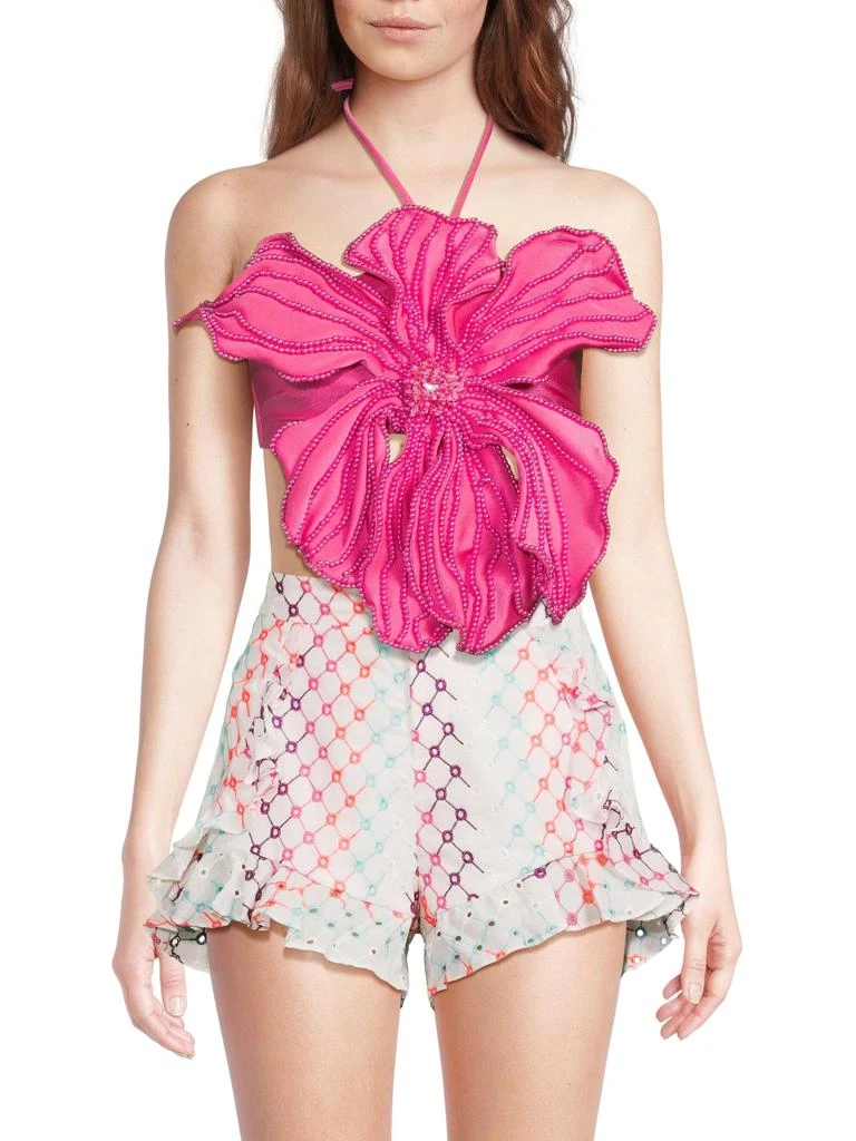 PatBO Bead-Embellished Flower Halter Top