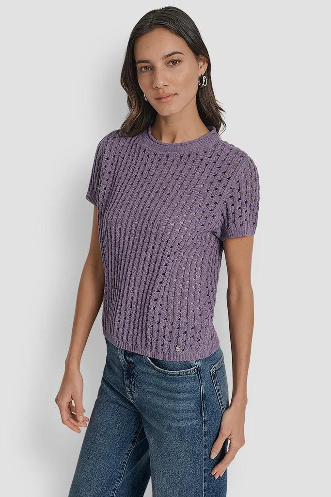 DKNY OPEN STITCH CREW NECK SHORT SLEEVE SWEATER