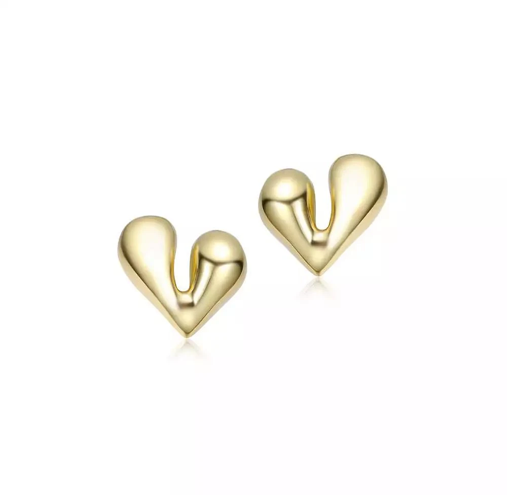 Rachel Glauber Polished Heart Design Stud Earrings in 14K Gold Plated 2