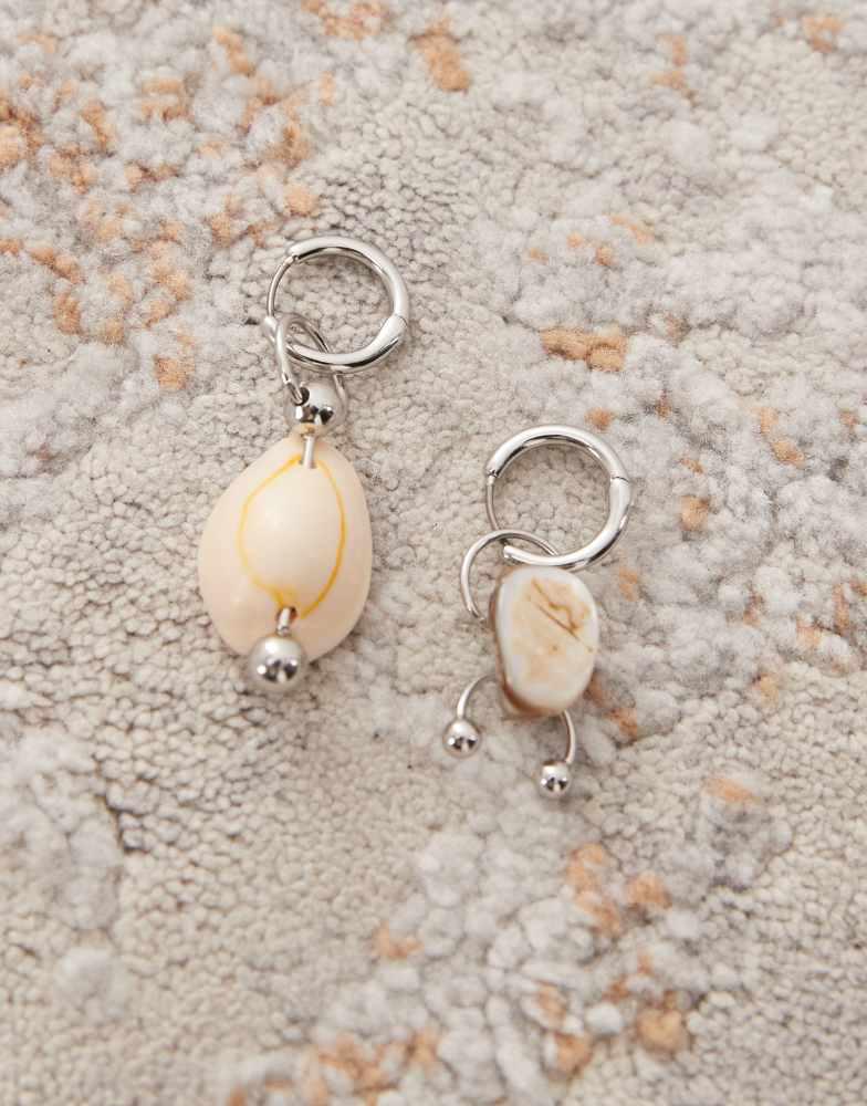 Weekday Weekday mismatched shell earrings in silver