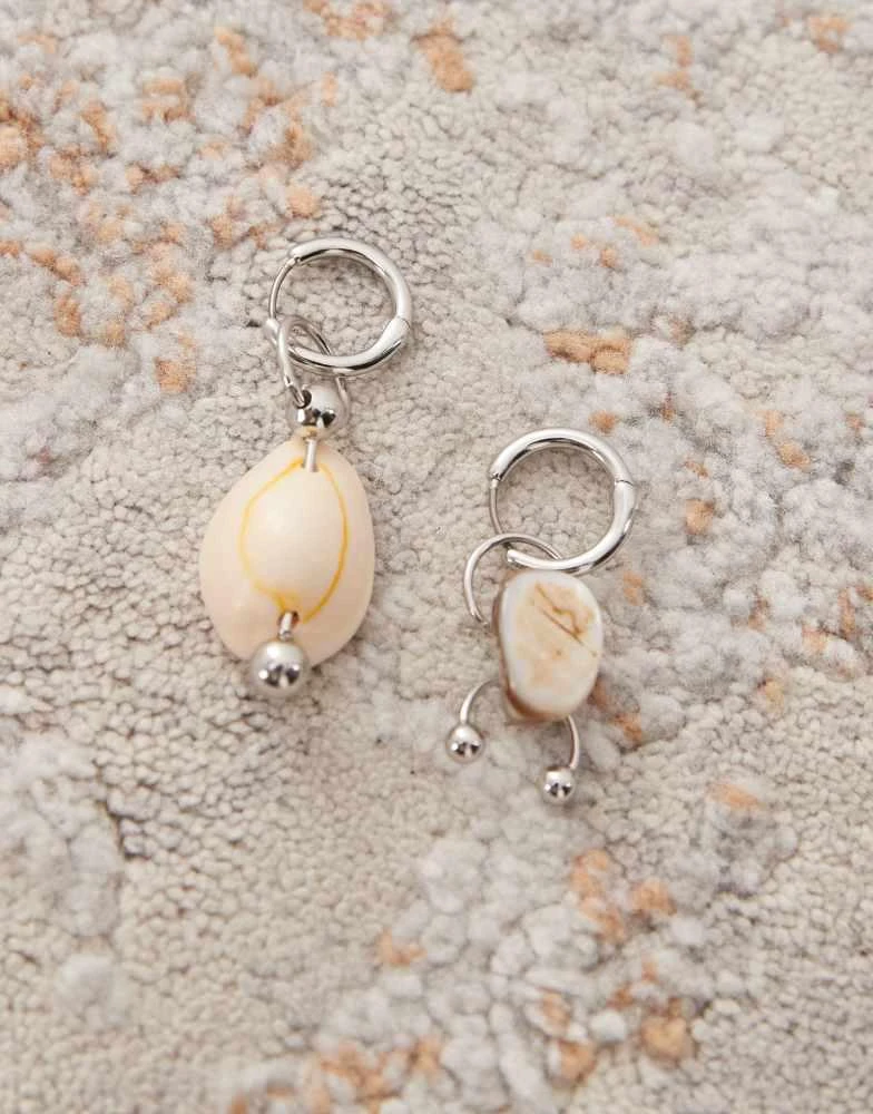 Weekday Weekday mismatched shell earrings in silver 2