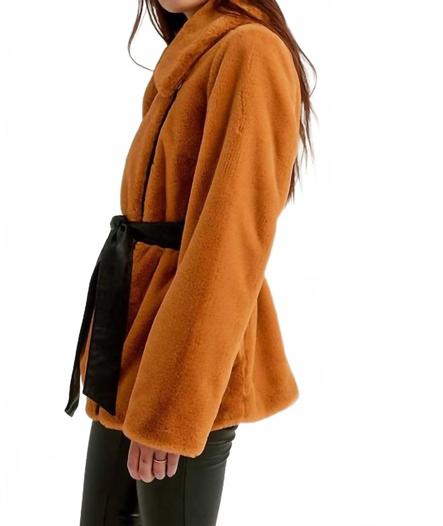 NIKKI JONES Zip Asymmetric Faux Fur Jacket With Vegan Leather In Sunflower 3