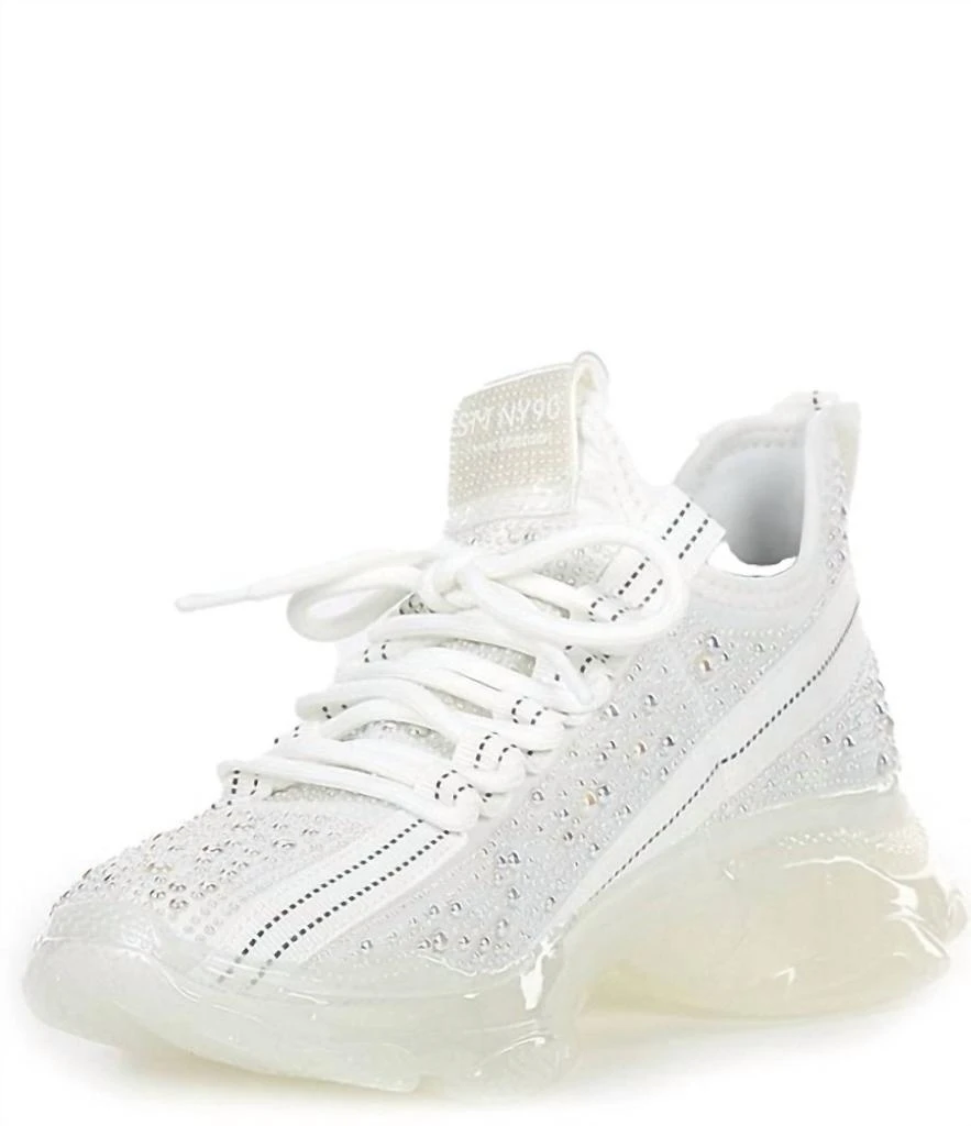 Steve Madden Maxima-P Pearl Embellished Chunky Platform Retro Sneakers In White 3