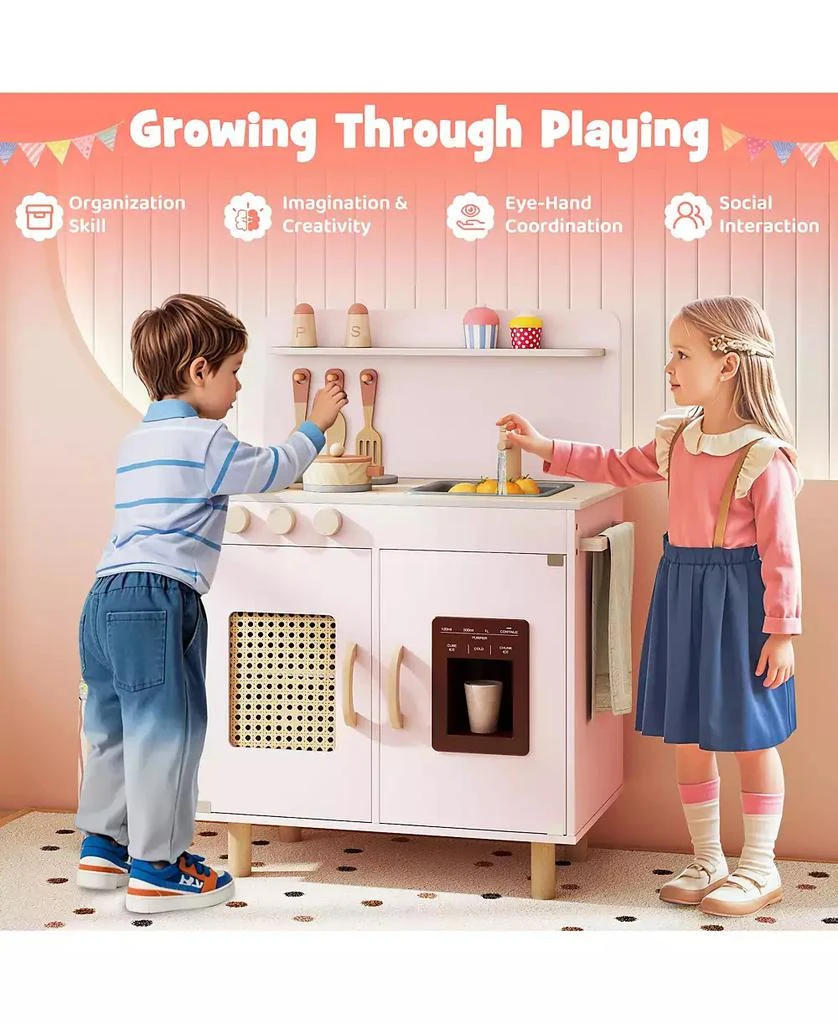 Mecale Wooden Pretend Kitchen Playset with Realistic Ice Maker, Fun Interactive Toy 5