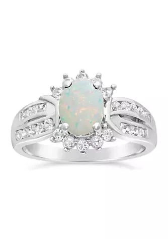 Gemminded Lab Created 0.7 ct. t.w. Created Opal and White Topaz Ring in Sterling Silver
