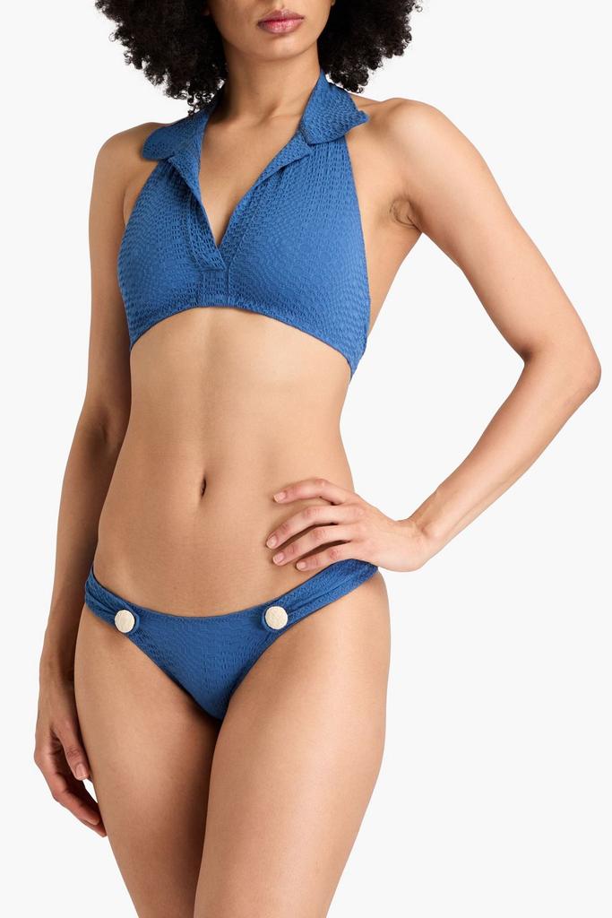 LISA MARIE FERNANDEZ Polo button-embellished seersucker halterneck bikini