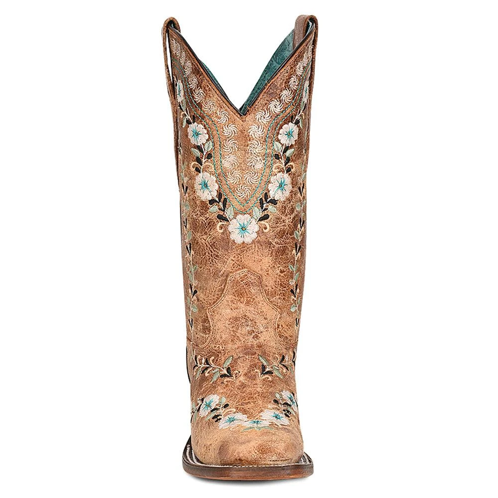 Corral Boots Distressed Glow In The Dark Floral Embroidered Square Toe Cowboy Boots 3