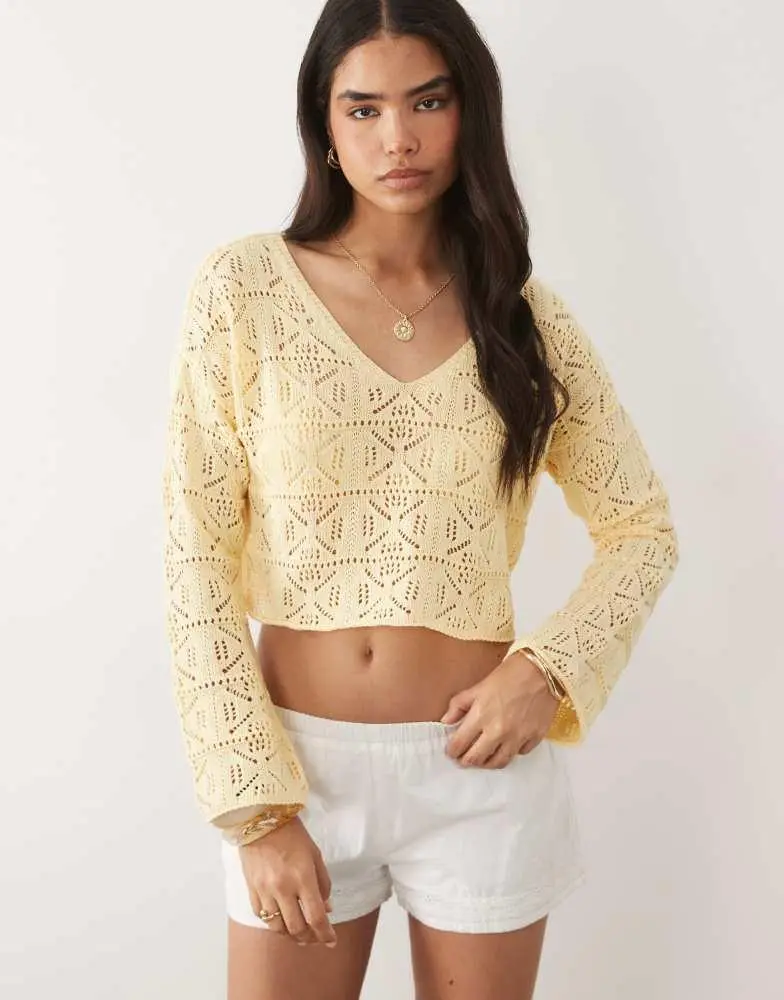Miss Selfridge Miss Selfridge crochet slouchy jumper in yellow