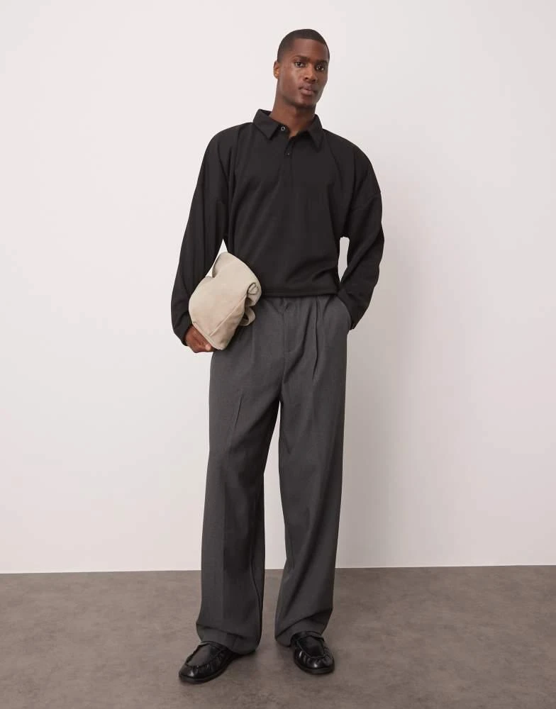ASOS ASOS DESIGN oversized dropped shoulder cropped polo in scuba in black 3