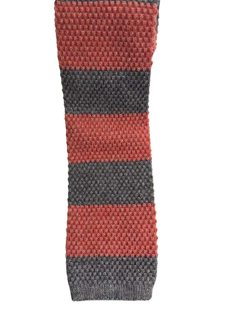 Brunello Cucinelli Red Grey Striped Men's Knitted Square End Tie 2