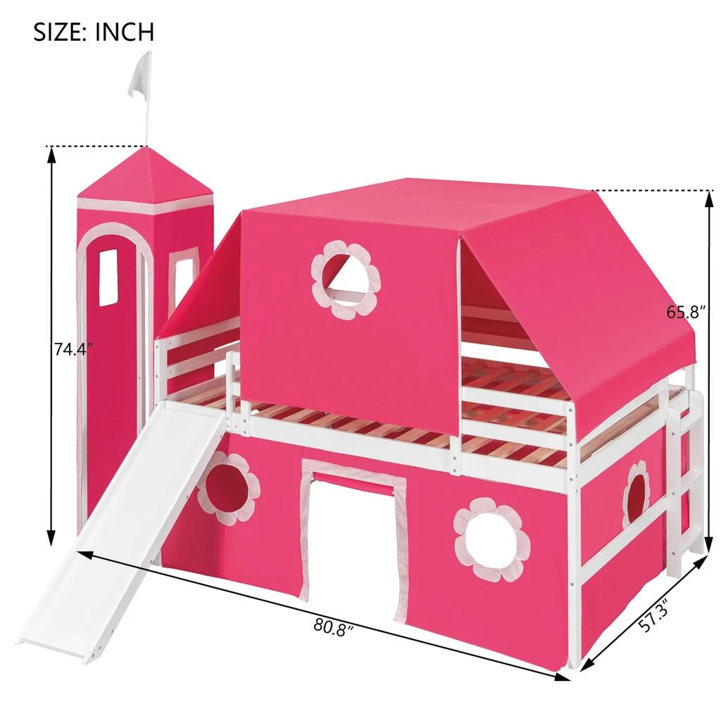 Streamdale Furniture Streamdale Full Size Loft Bed with Slide Pink Tent and Tower - Pink 3
