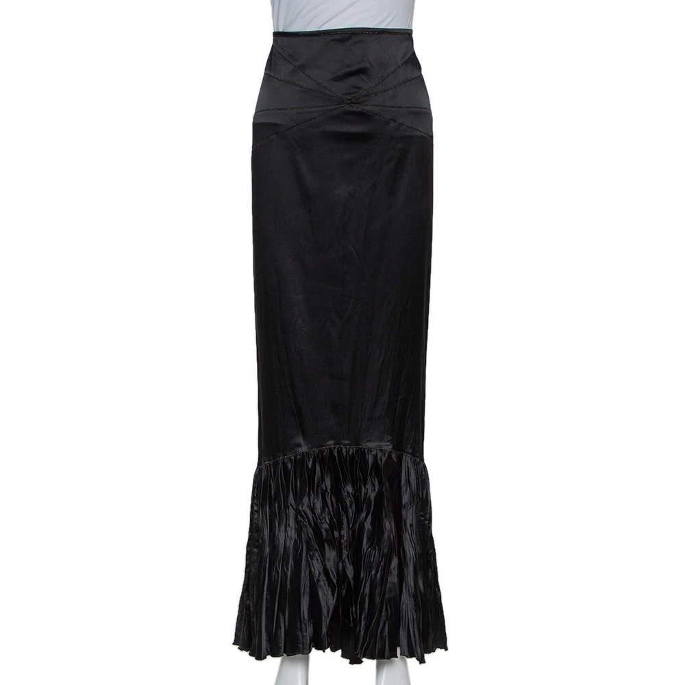 Roberto Cavalli Roberto Cavalli Black Satin Ruffle Hem Detail Maxi Skirt M 1