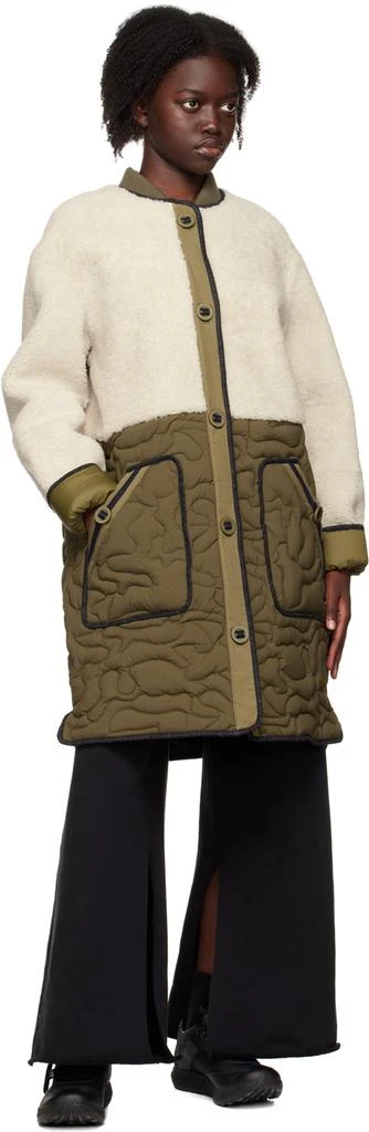 Yves Salomon Green & Off-White Paneled Shearling Long Coat 4