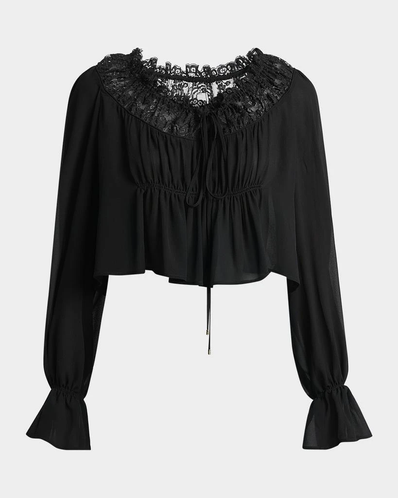 Chloé Ruched Lace Silk Peasant Blouse 1
