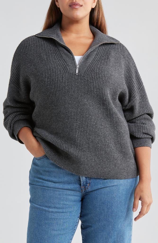 Treasure & Bond Half Zip Mock Neck Wool & Cotton Sweater