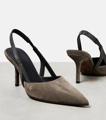 Brunello Cucinelli Embellished suede slingback mules 6