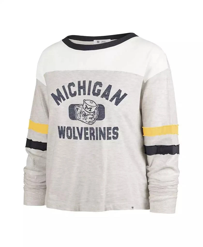 47 Brand Women's Oatmeal Distressed Michigan Wolverines Vault All Class Lena Long Sleeve T-shirt 2