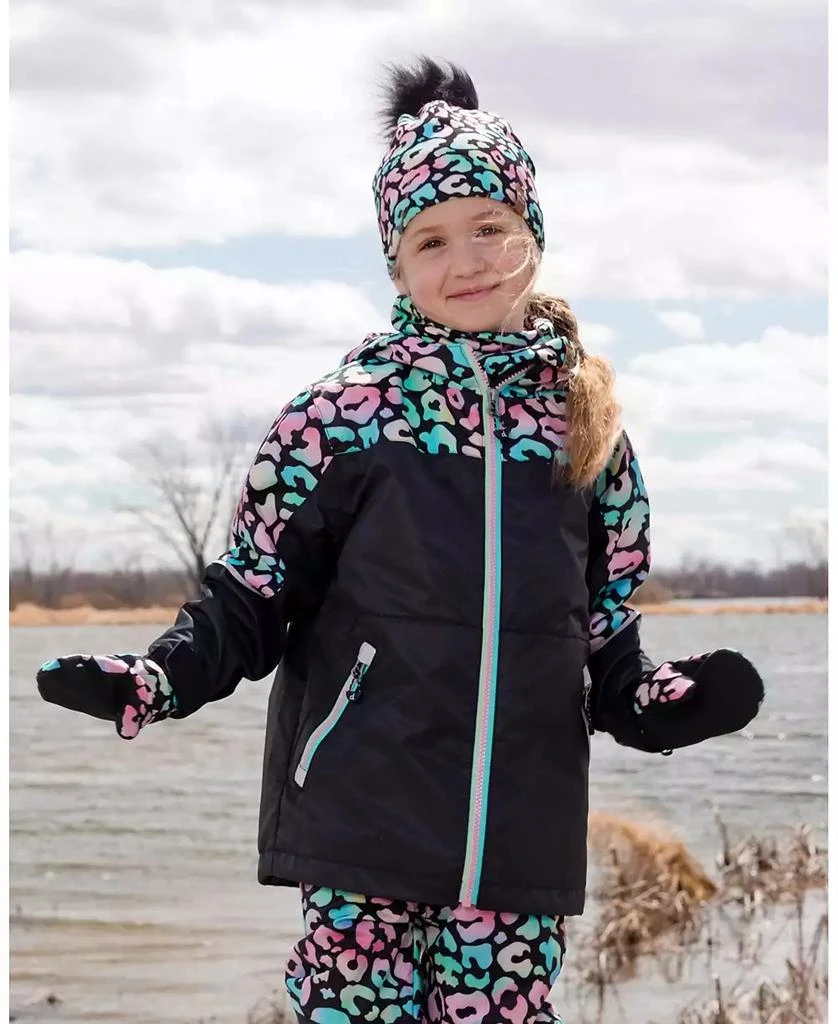 Deux par Deux Baby Girls Stretch Jersey Hat Black Animal Print with Pompom 2