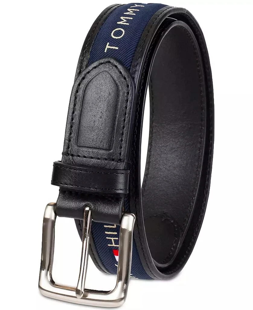 Tommy Hilfiger Men's Tri-Color Ribbon Inlay Leather Belt 7