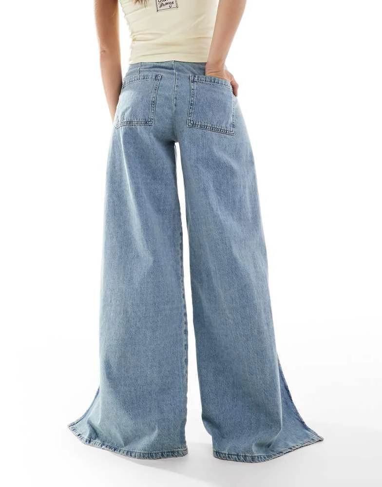 Mango Mango X Siedres studded belt straight leg jeans in light blue 2