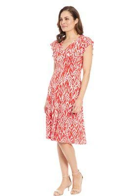 London Times Diane Womens V Neck Ruffle Sleeve Midi Dress 3