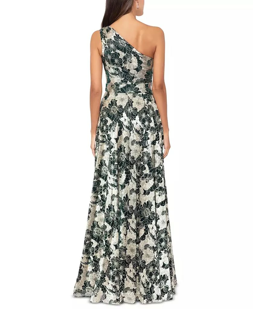 Betsy & Adam Metallic-Floral One-Shoulder Gown 2