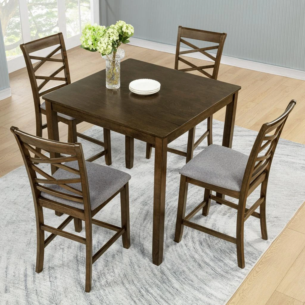 Streamdale Furniture Streamdale 5-Piece Counter Height Dining Table Set with 4 Chairs, Walnut 2