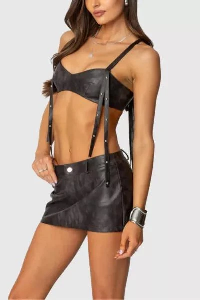Edikted Edikted Sadaf Faux Leather Bra Top 4