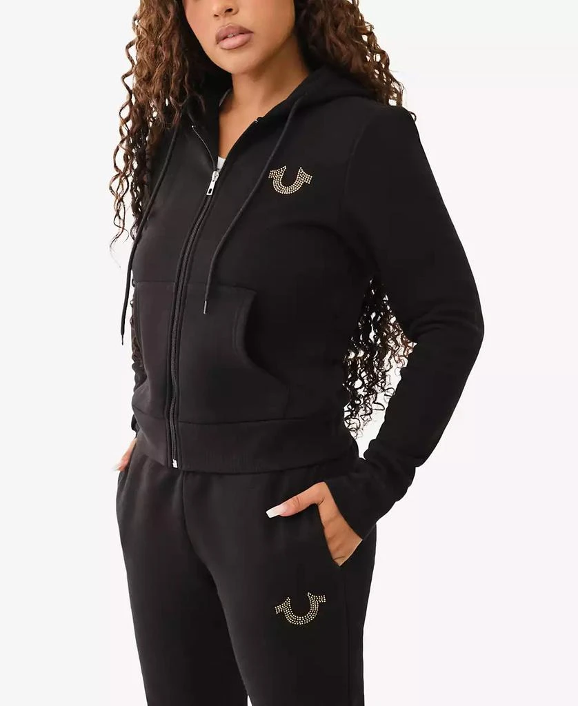 True Religion Women's Crystal Metallic Logo Zip Hoodie 3