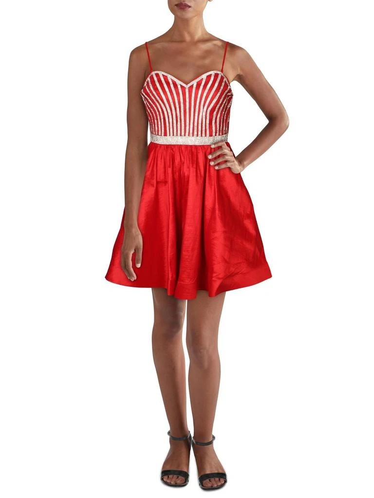 Crystal Doll Juniors Womens Rhinestone Mini Fit & Flare Dress 1