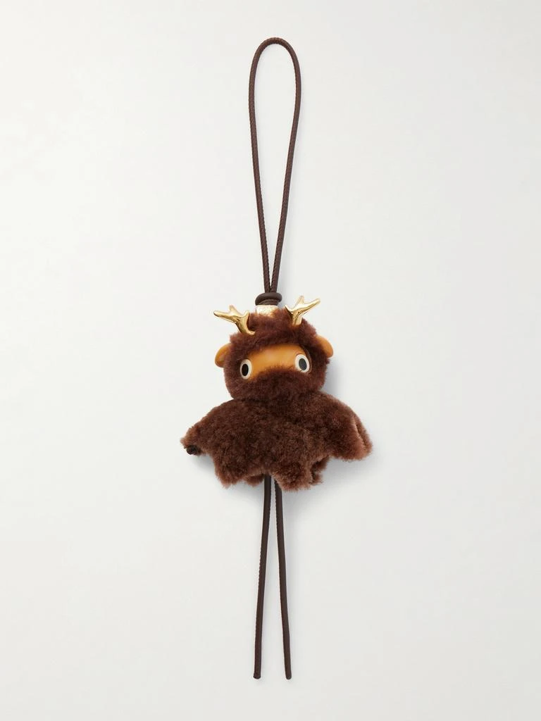 Loewe Fawnie Leather-trimmed Shearling, Acetate And Gold-tone Bag Charm