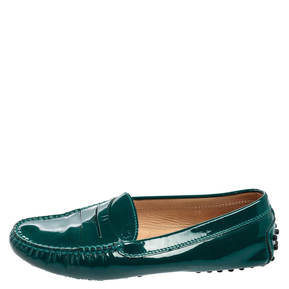 Tod's Tod's Green Patent Leather Gommini Penny Loafers Size 36 2
