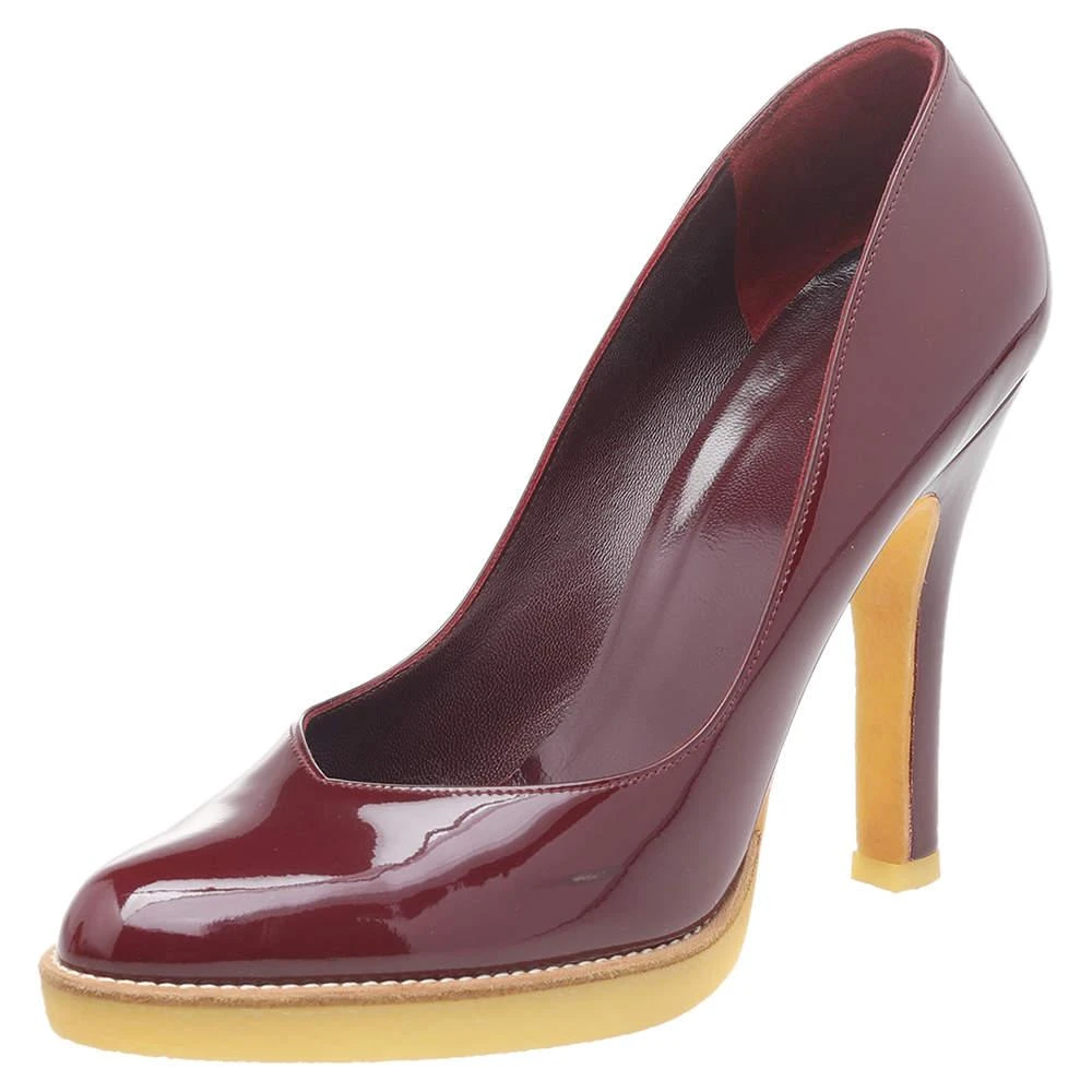 Gucci Gucci Burgundy Patent Leather Round Toe Pumps Size 37.5 1