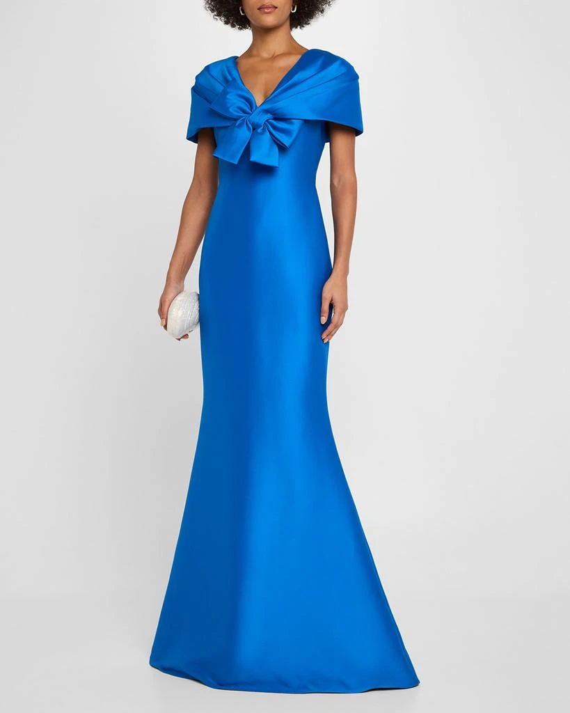 Badgley Mischka Bow-Front Shawl Trumpet Gown 4