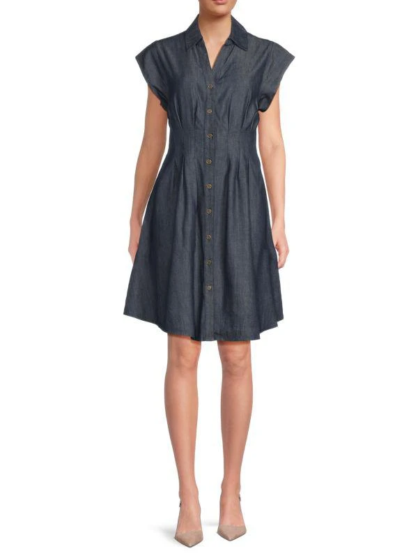 Tommy Hilfiger ​Ruched Cap-Sleeve Denim Dress 1