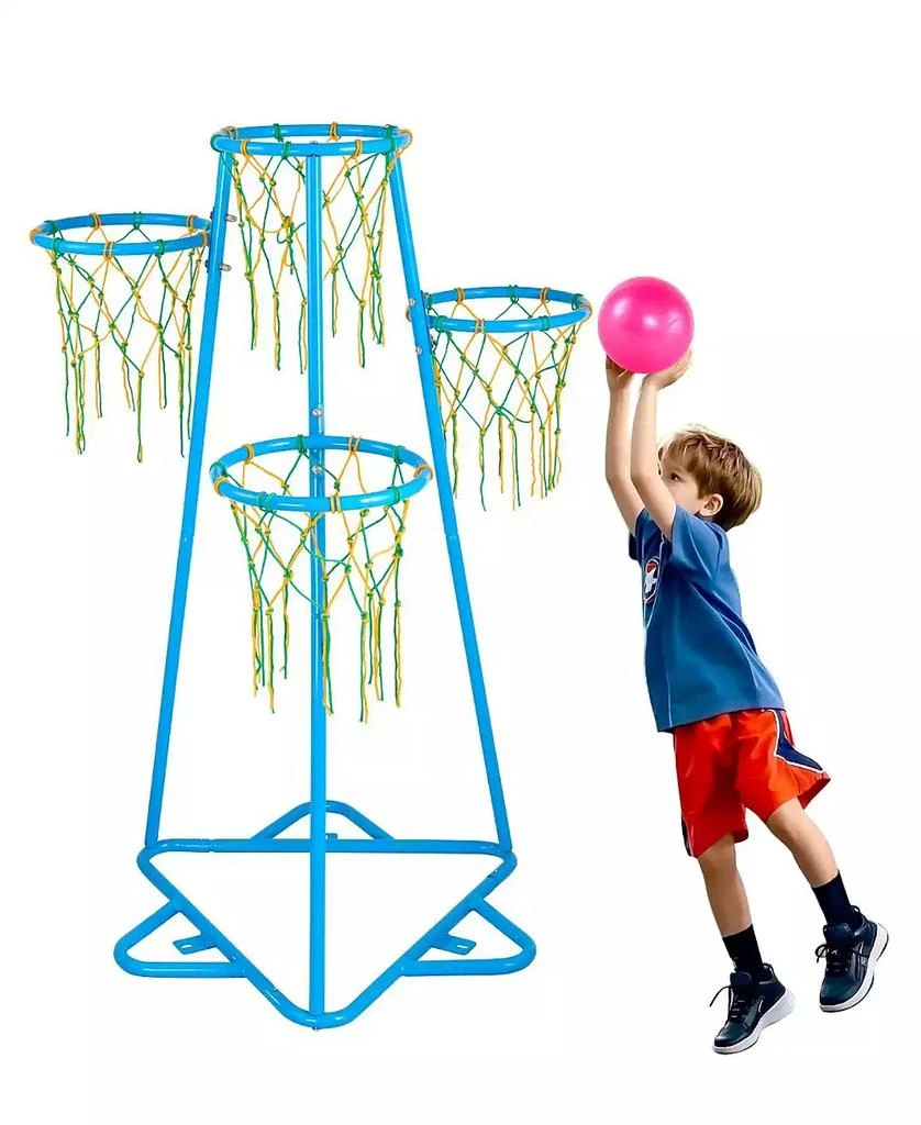 SUGIFT 4-Hoop Kids Basketball Set with Adjustable Height 
3 Balls 7