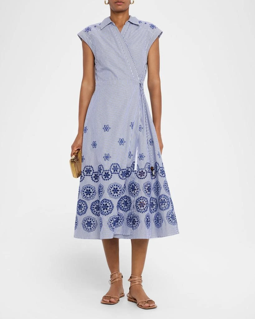 Tanya Taylor Shivon Embroidered A-Line Wrap Dress 4