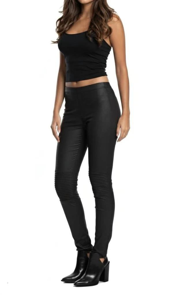 Elan Faux Suede Knee Pleat Jeggings In Black