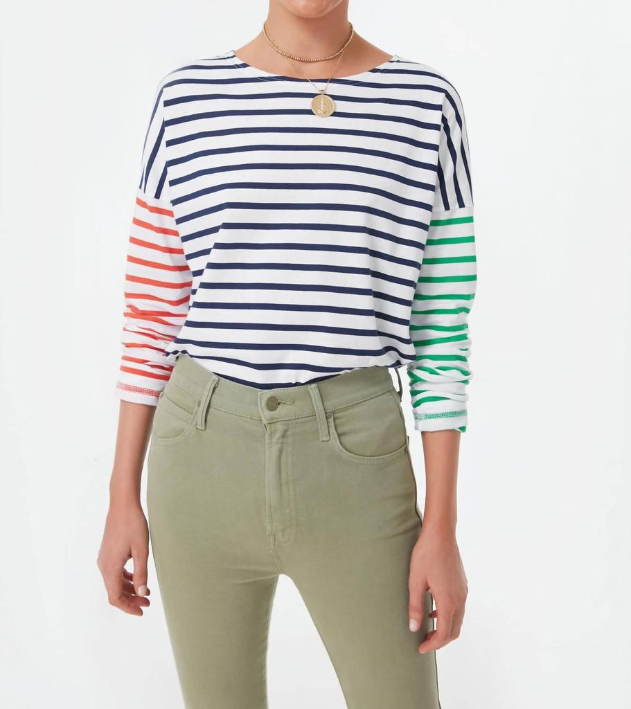Saint James Mariniere Carolles Long Sleeve Tee In Navy Stripe