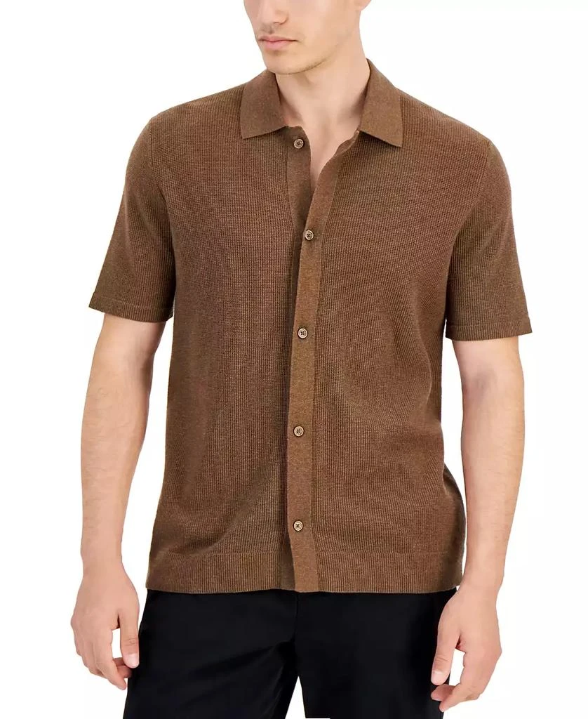 Alfani Men's Short Sleeve Textured Knit Button-Down Polo Shirt, Created for Macy's 1